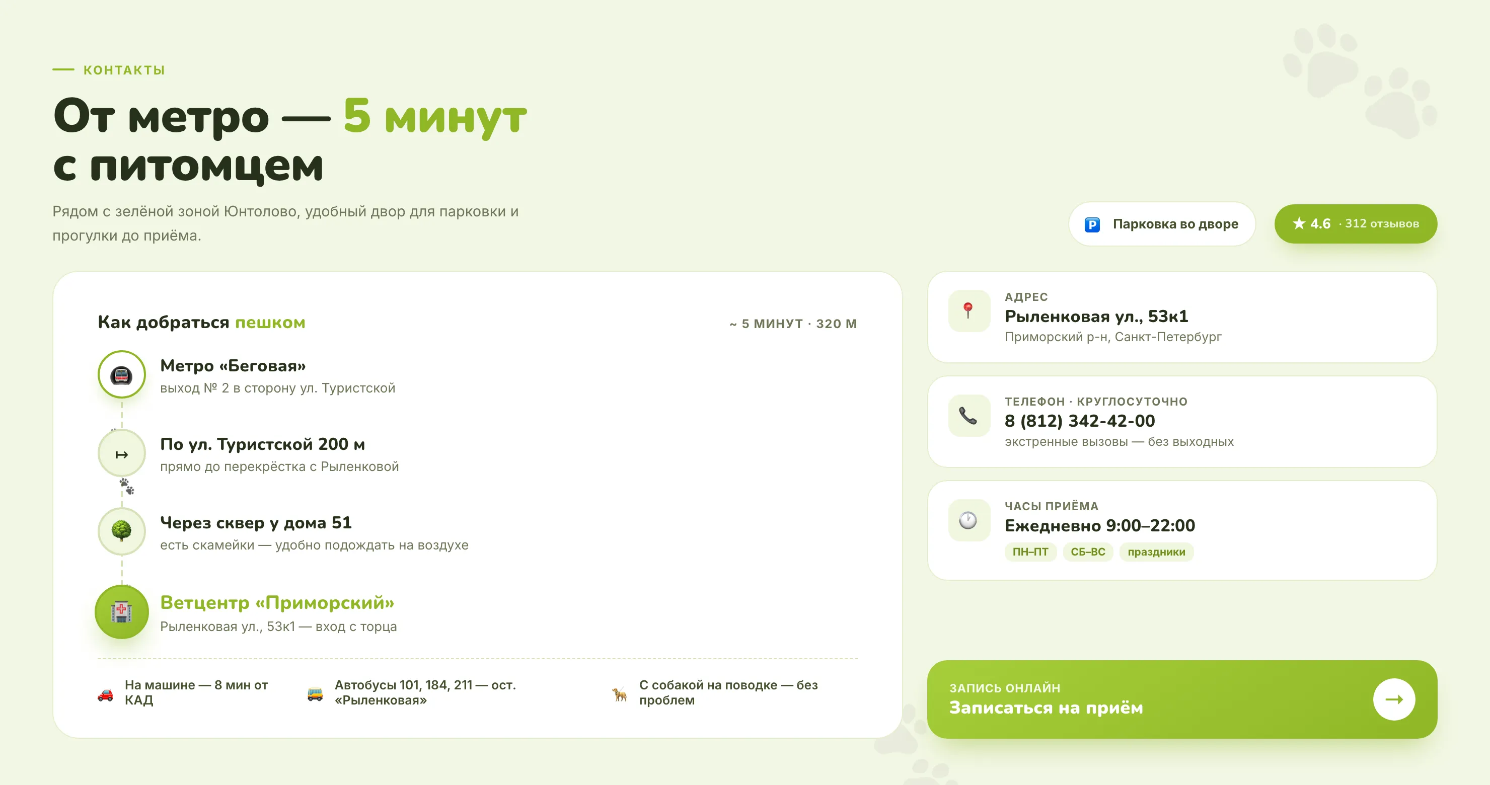 Контакты: маршрут от метро